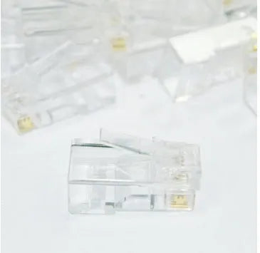 White RJ45 network modular plug with gold-plated contacts, 1000-piece bulk pack