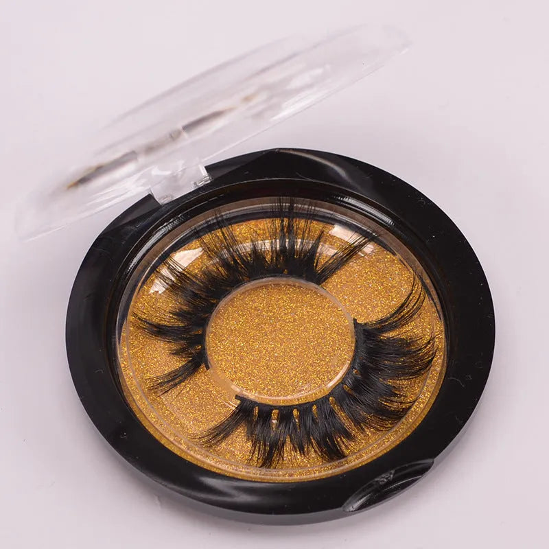 Affectionate brand 5D mink false eyelashes set with storage case and brush on a white background.