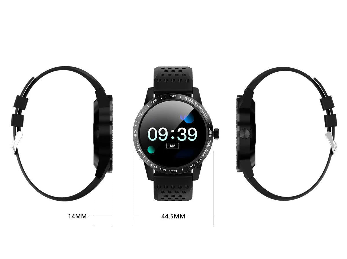 T2 smart bracelet with colour screen displaying heart rate on wrist in black or blue
