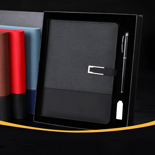 Genuine leather A5 business notebook with wood-free paper pages in multiple colour options including brown, black, green, blue, and red