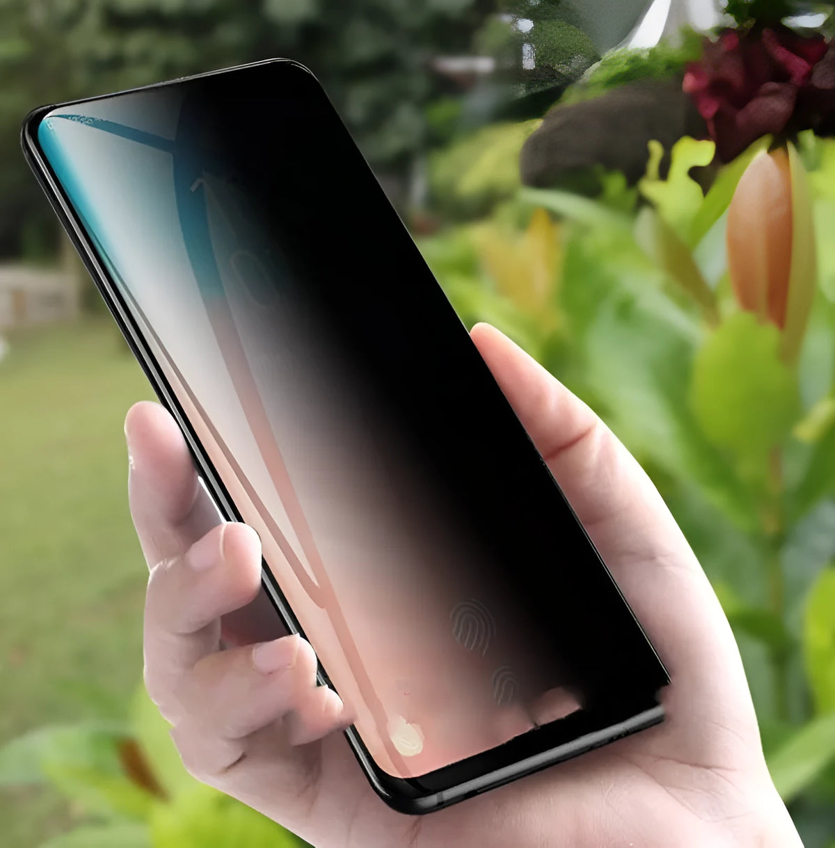 Samsung Galaxy full-screen tempered glass screen protector showing anti-fingerprint coating