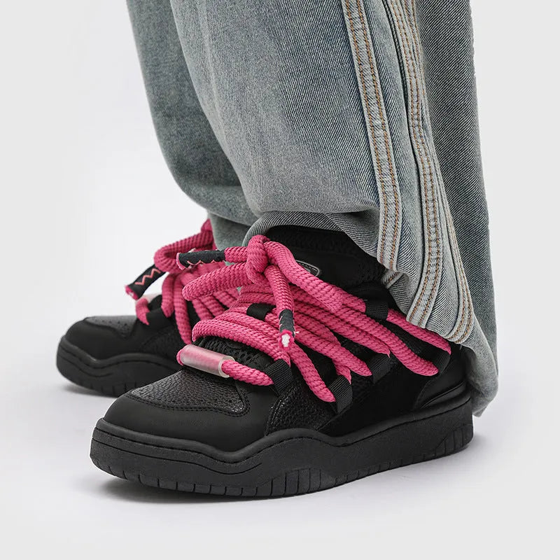 Breathable unisex casual lace-up shoes with a thick rubber sole and round toe in four colour options.