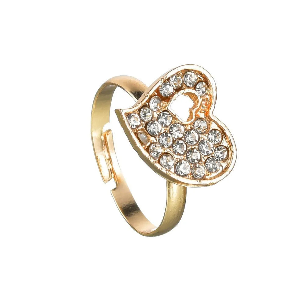 Women's gold-colour alloy jewellery set with heart, water drop and bell pendants including earrings and adjustable decorations