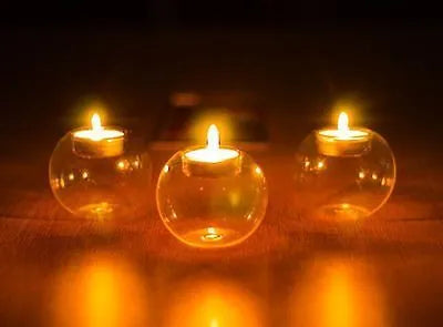 Handmade European hollow glass spherical candle holder in three size options