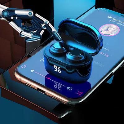 Black stereo Bluetooth headset earplug type with NFC function and multi-point connection
