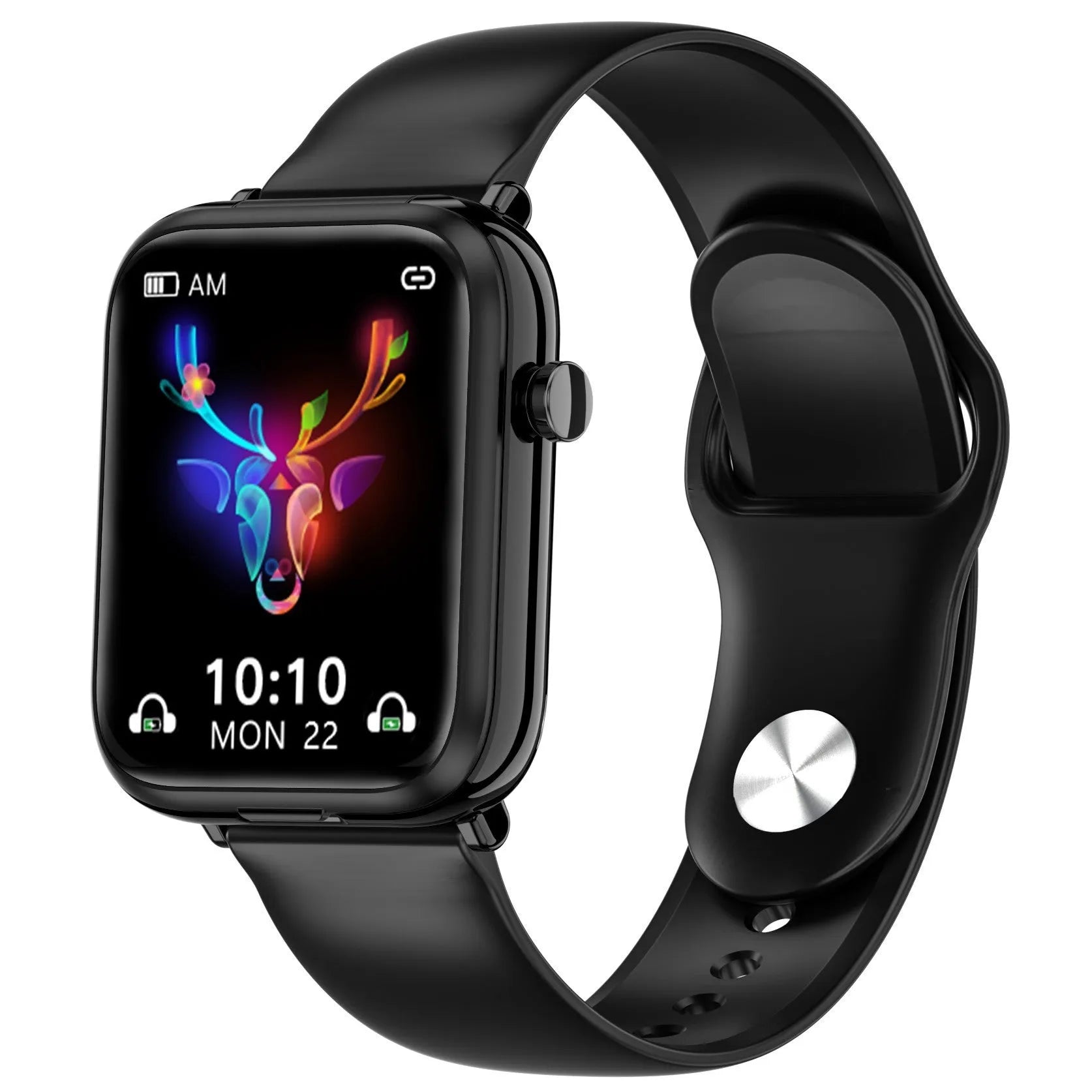 Black zinc alloy smartwatch with Bluetooth headset showing 1.69-inch touchscreen display