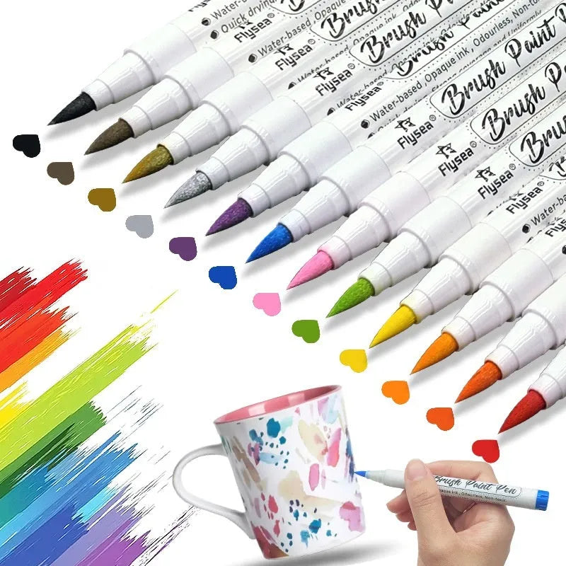 Set of soft brush tip gouache pens for hand lettering and craft projects in multiple colour options