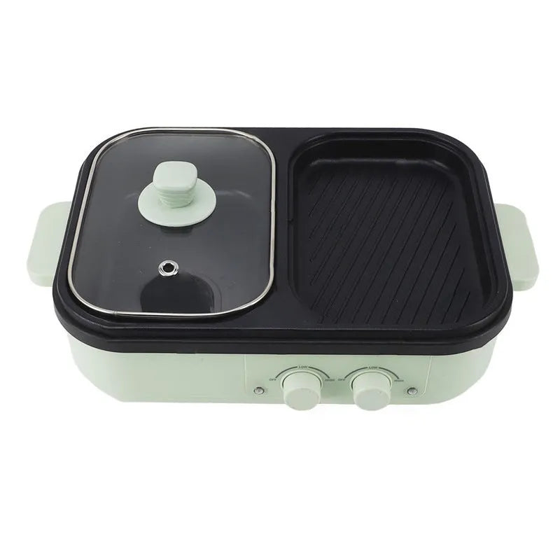 White or green dual-use electric caldron frying oven appliance with mechanical controls