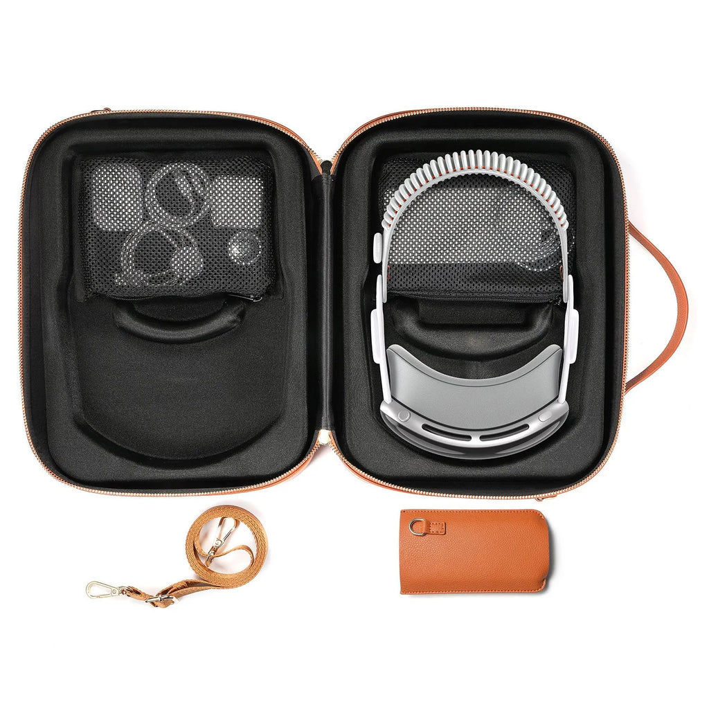 Black superfiber MR glasses storage box for Vision Pro headset protection.