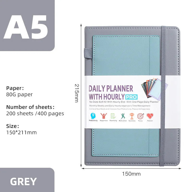 PU leather notebook with elastic strap closure in purple colour with thread binding and wood-free paper pages