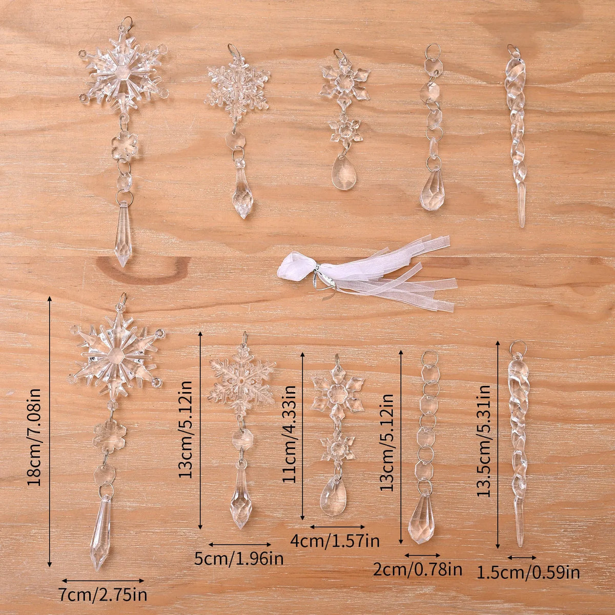 10pcs clear acrylic ice cone Christmas tree ornaments with ribbon for Xmas ceiling and home decor