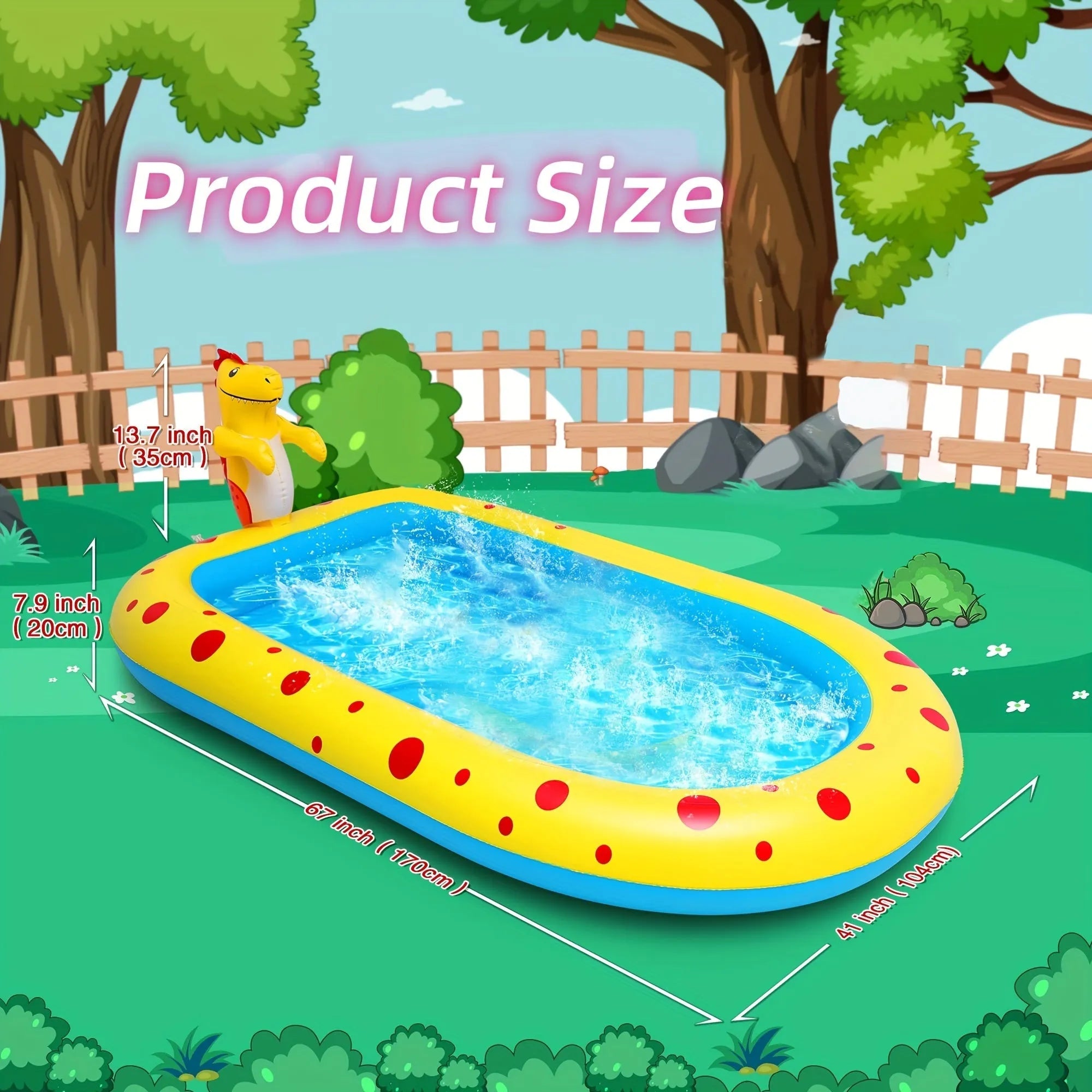 Blue dinosaur-shaped inflatable water spray pool for kids outdoor play