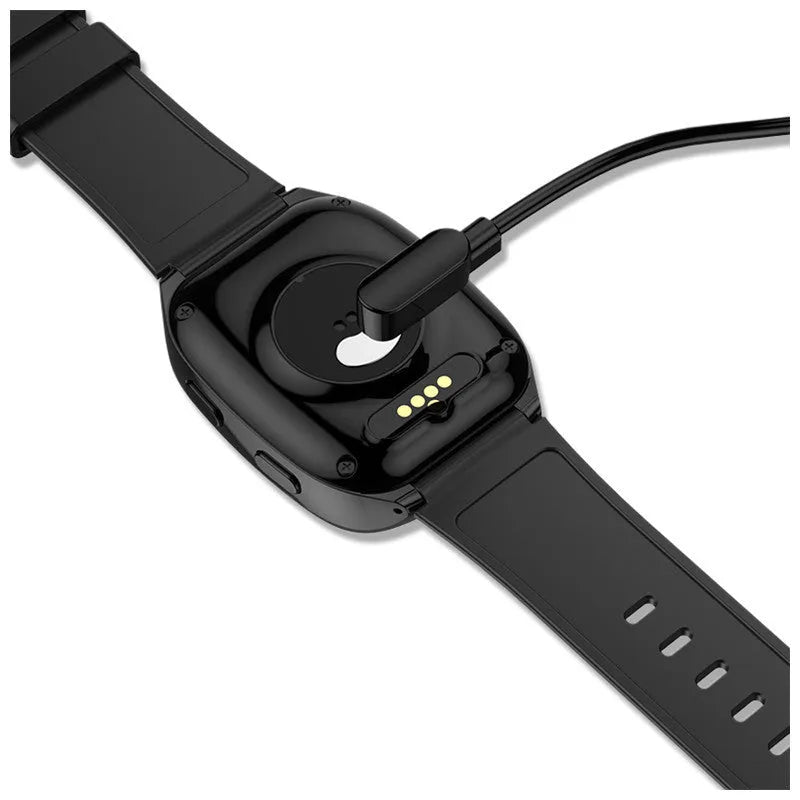 Black GPS smartwatch for kids with a 1.54-inch touchscreen on a wrist, showing SOS button.