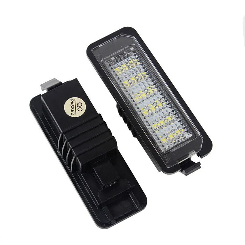 Volkswagen LED license plate light replacement kit with two white LED units for Golf, Polo, Phaeton models