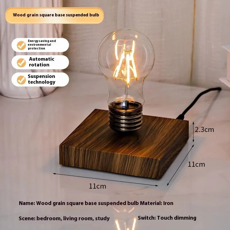 Suspension bulb desktop night lamp with iron art construction and black wood grain base