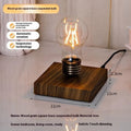Suspension bulb desktop night lamp with iron art construction and black wood grain base