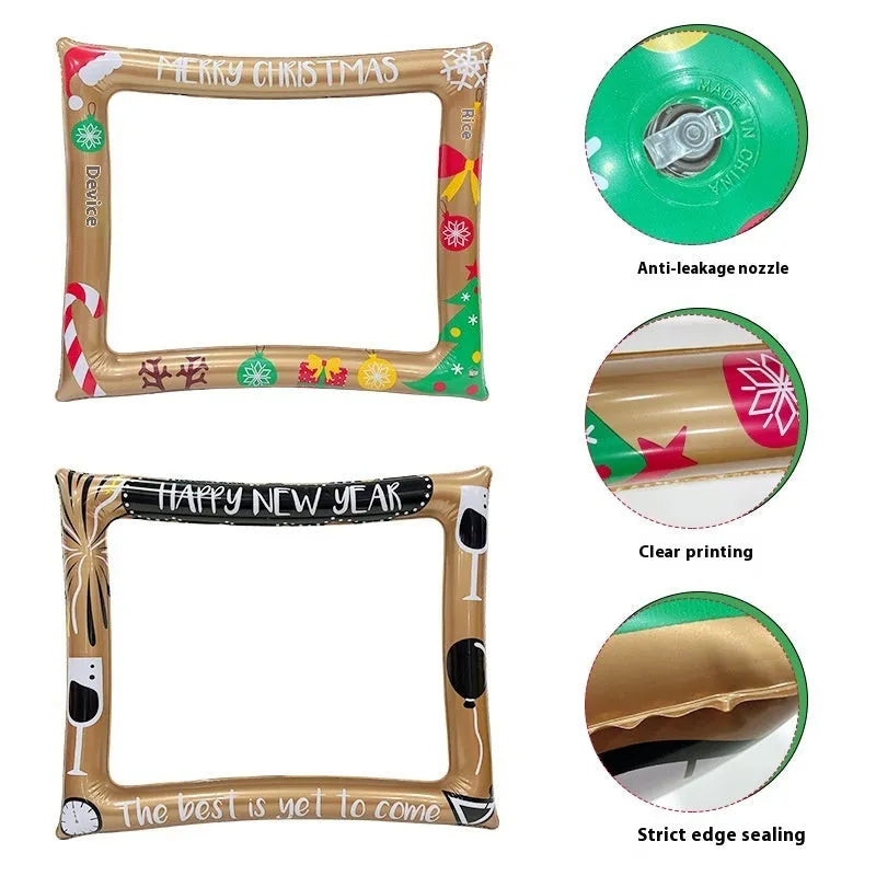 Red and green Christmas-themed inflatable photo frame made from PVC