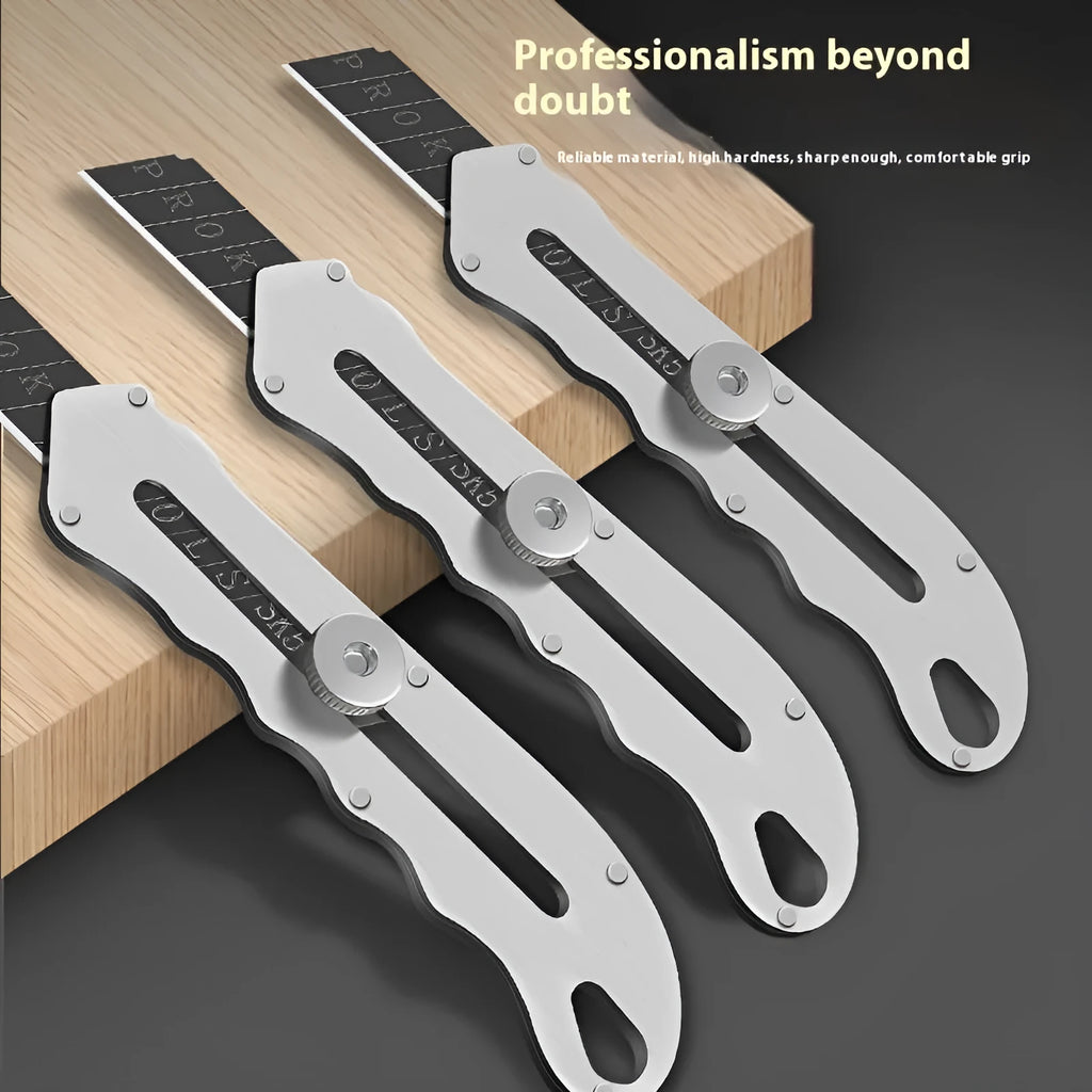 Stainless steel folding art knife with black blade and spare blades