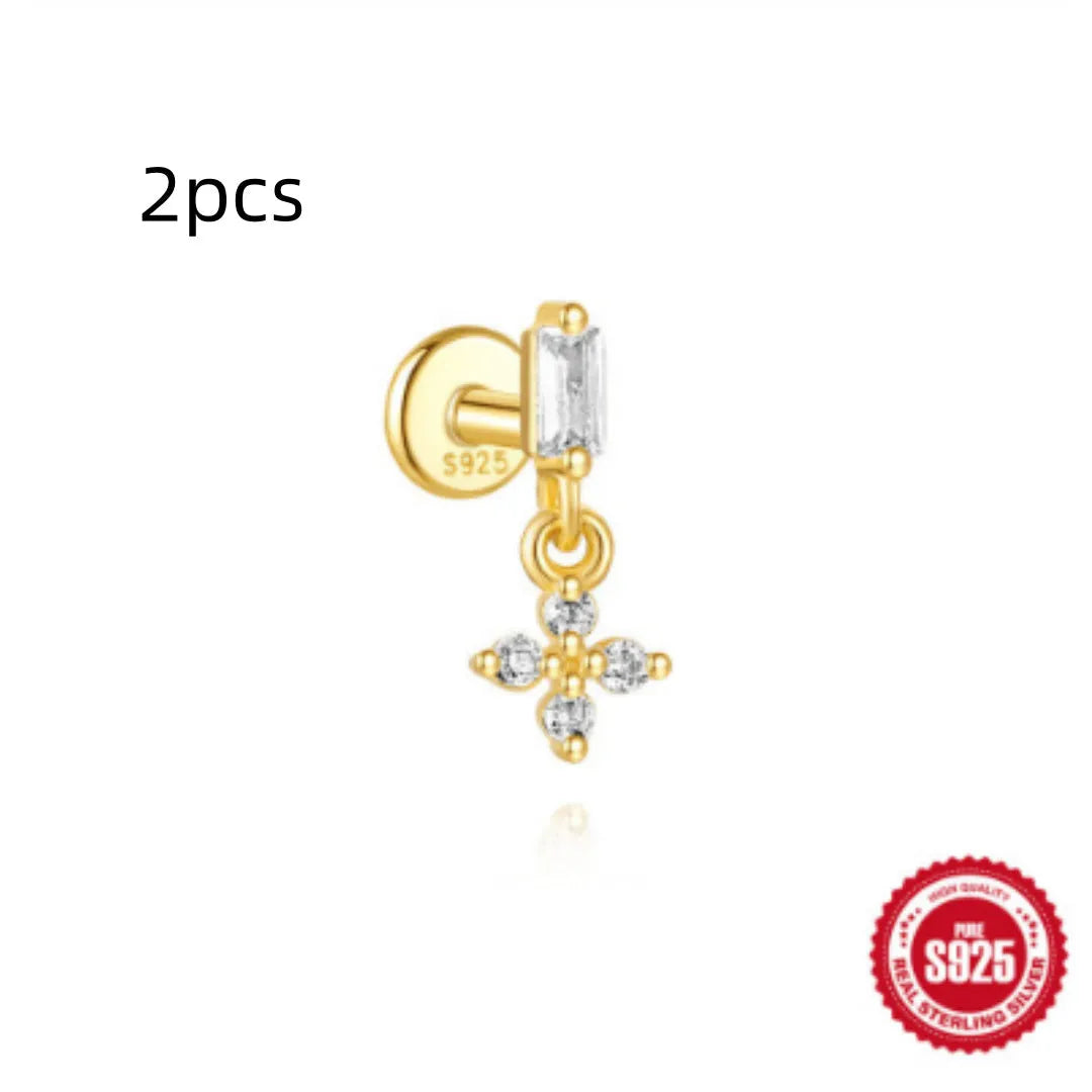S925 sterling silver water drop earrings with flat spiral puncture detail in gold electroplated finish