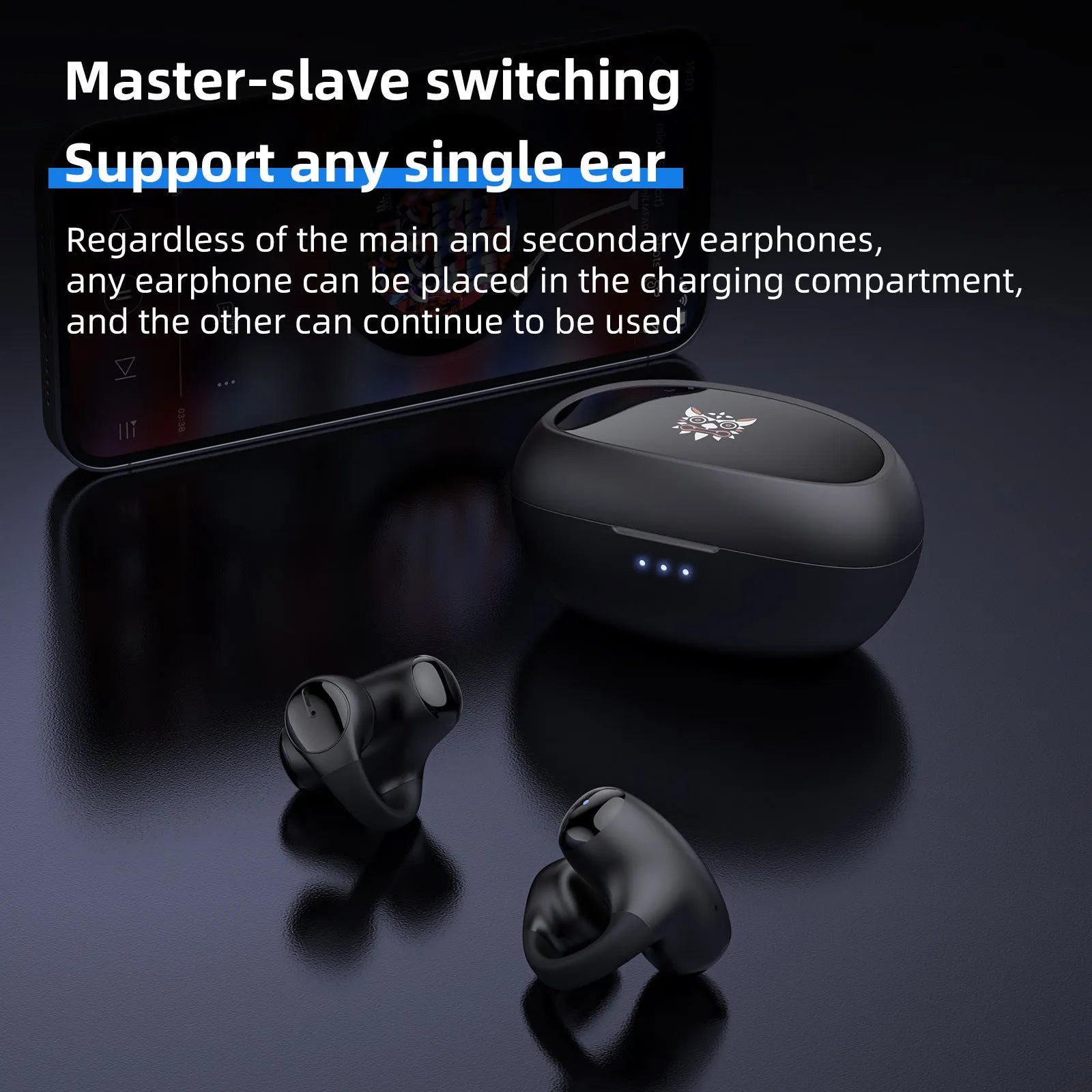 Black Bluetooth gaming headset with clip-on ear hook design for sports and e-sports wireless use