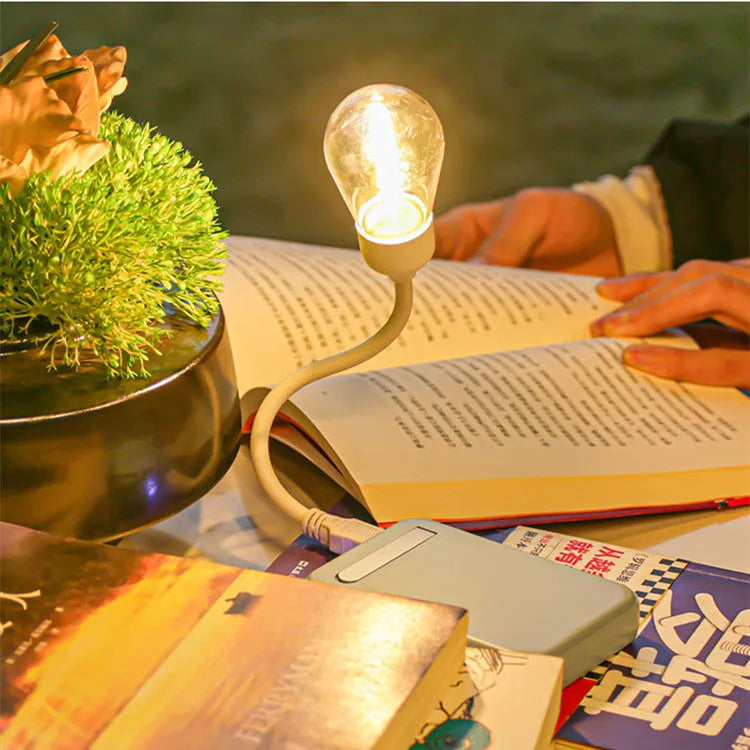 USB rechargeable folding tungsten night light with S14 bulb showing warm 2700K illumination