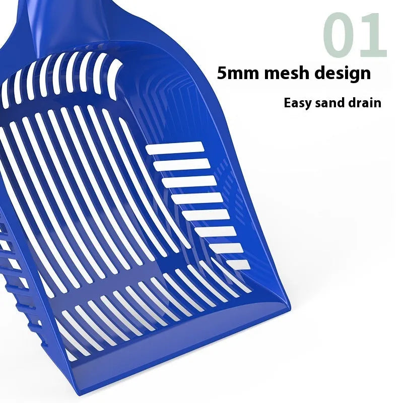 Plastic cat litter scoop in red, yellow, or blue colour showing small and medium size options