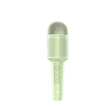 Pink, blue, and green wireless Bluetooth karaoke microphone with USB connection