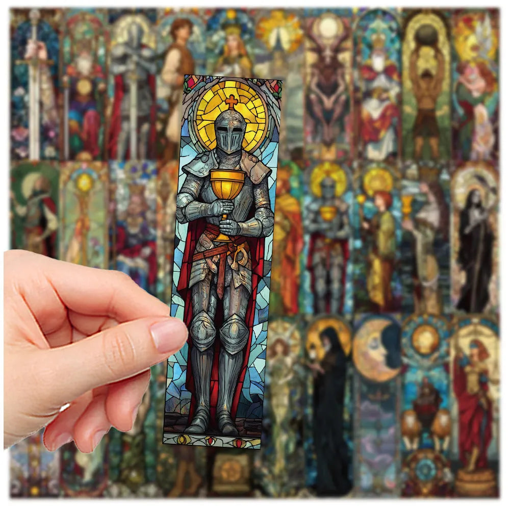 Thirty painted glass tarot paper bookmarks with cute designs arranged in set