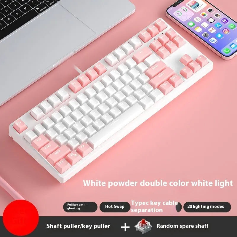 87-key wired mechanical keyboard with hot-swappable switches showing two-tone colour options