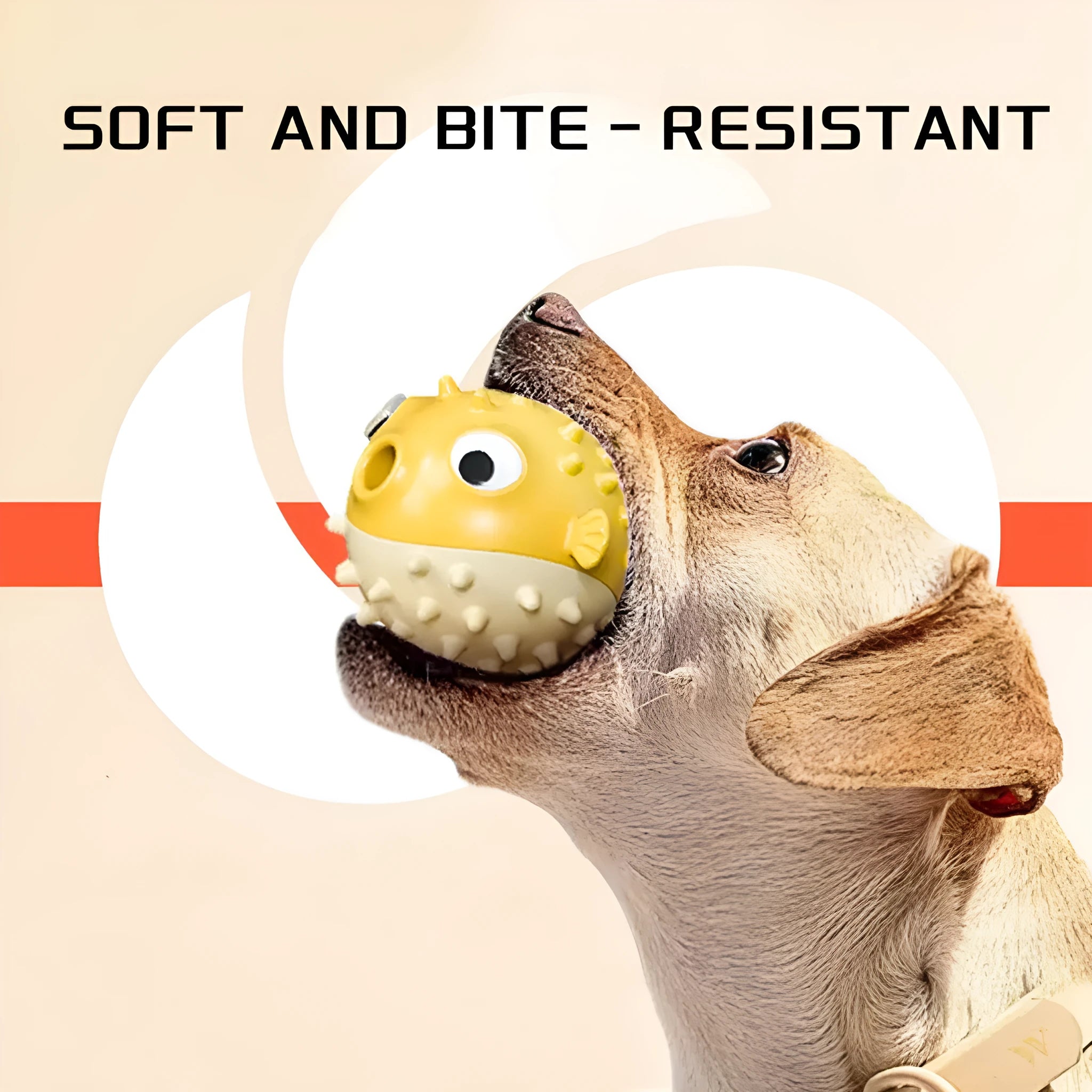 Yellow vinyl fish-shaped dog chew toy with textured surface for aggressive chewers.