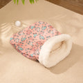 Flannel cat sleeping bag nest bed in blue rabbit design, dimensions 50cm by 40cm.