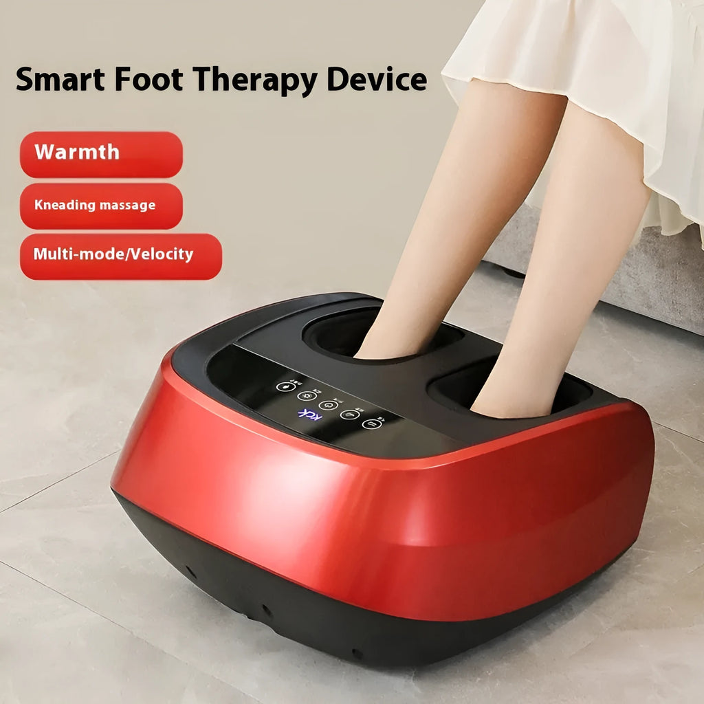 Flip automatic foot massager in red colour with rolling mechanism and control panel