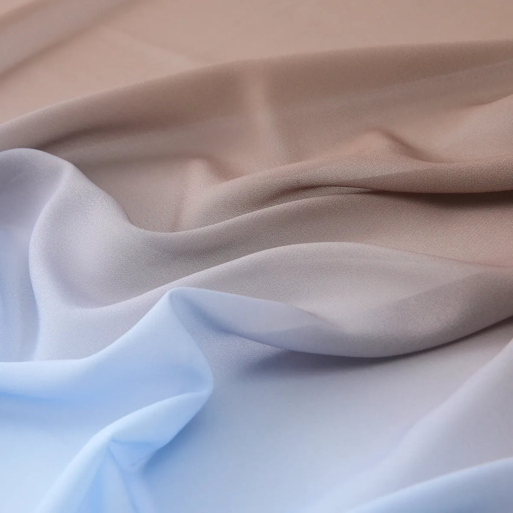 Long chiffon scarf draped showing lightweight fabric texture and length with ethnic pu long design