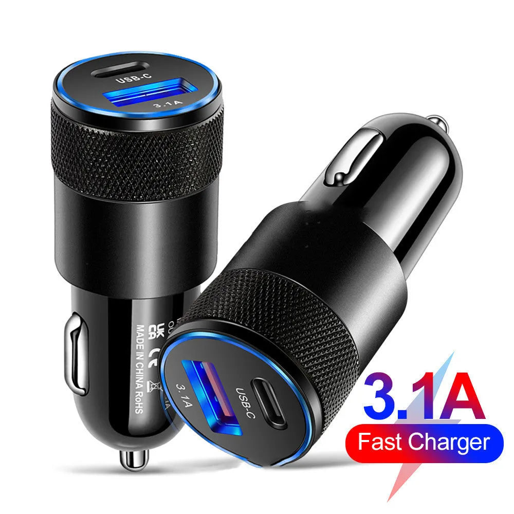 Aluminium alloy car phone charger mounted on a vehicle dashboard.