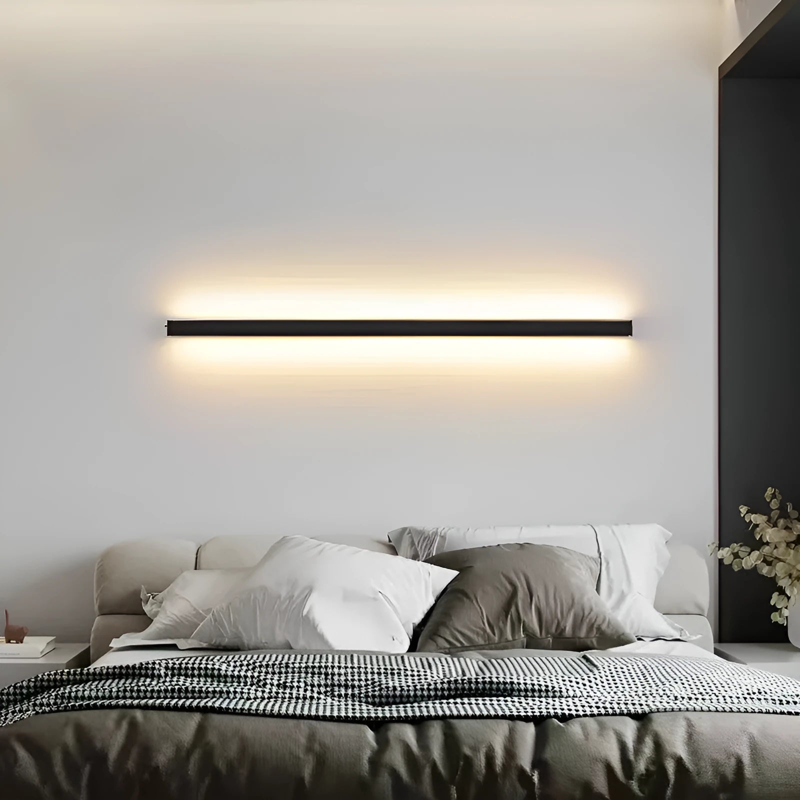 80cm black aluminium LED strip wall lamp showing three colour temperature options