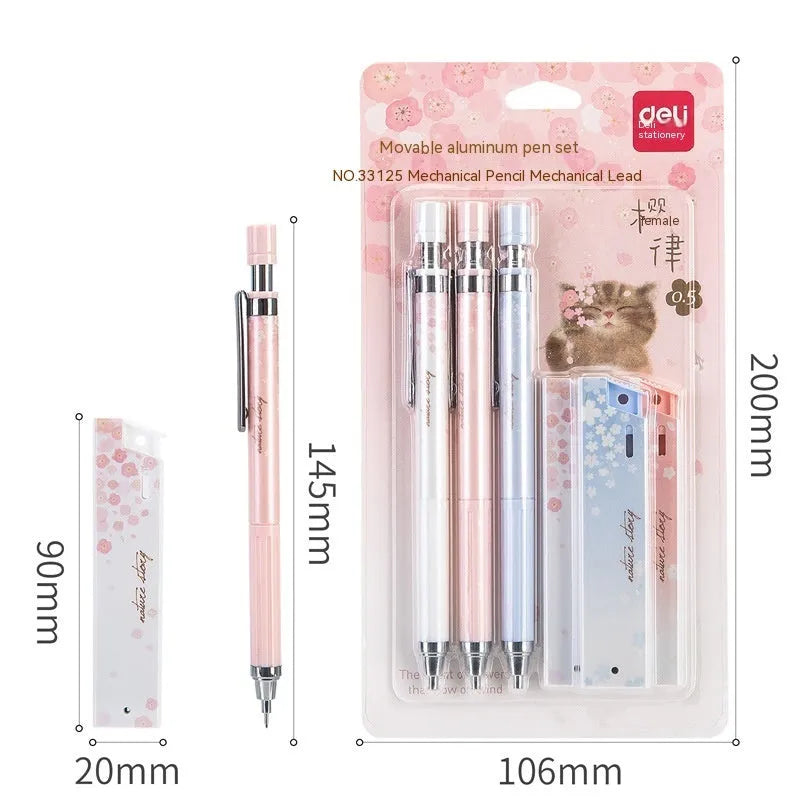 Sakura cartoon design 0.5mm automatic pencil set with three pencils and HB lead refills