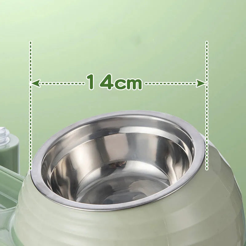 Automatic cat feeding bowl set with water dispenser bottle and elevated food bowl