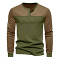 Men's long sleeve T-shirt with Henry collar in beaded twill fabric
