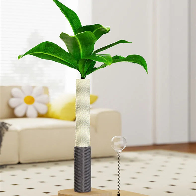 Wooden vertical cat scratching post with canna grab column design in simple style