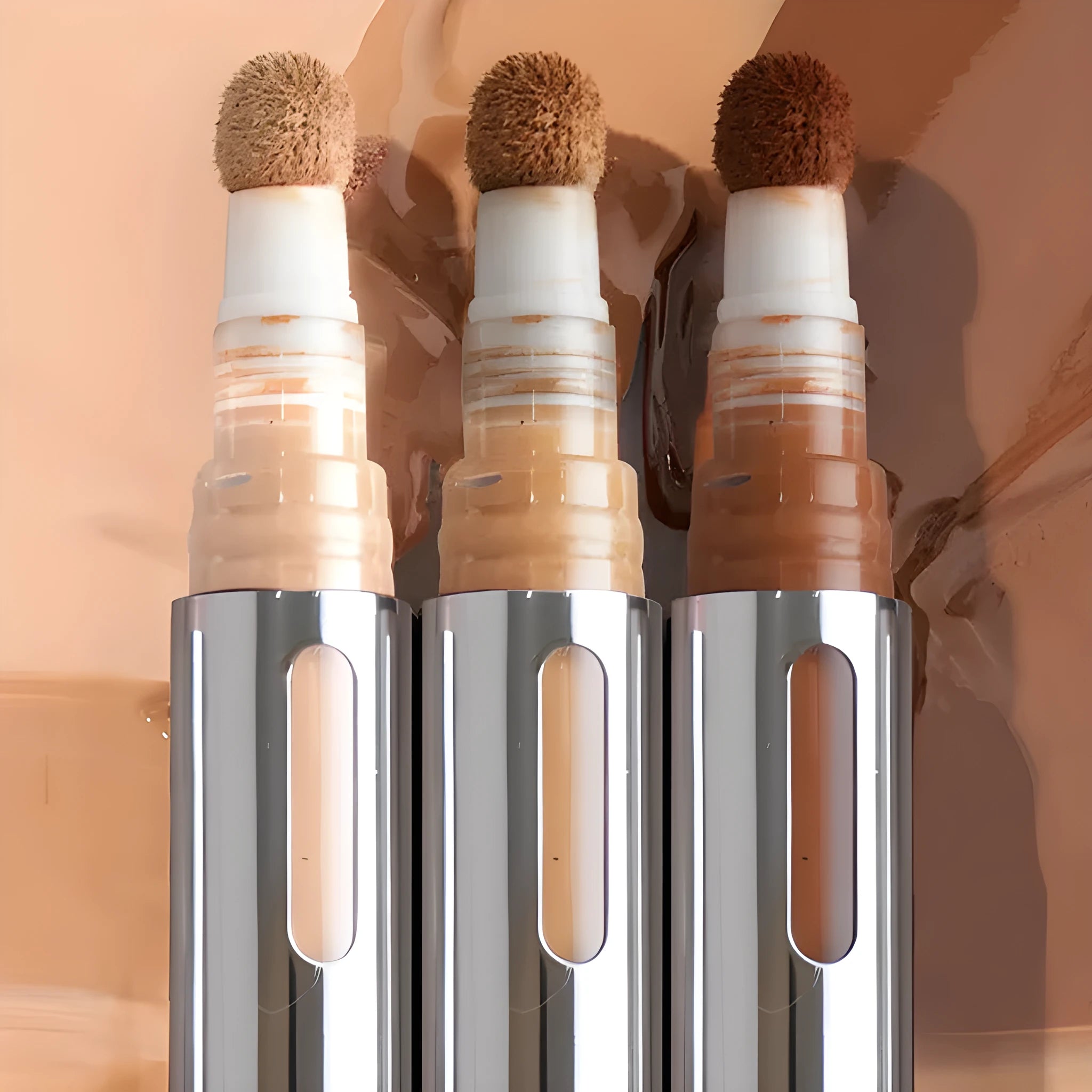 Liquid concealer pen in a twist-up format showing 24 different colour shade options.