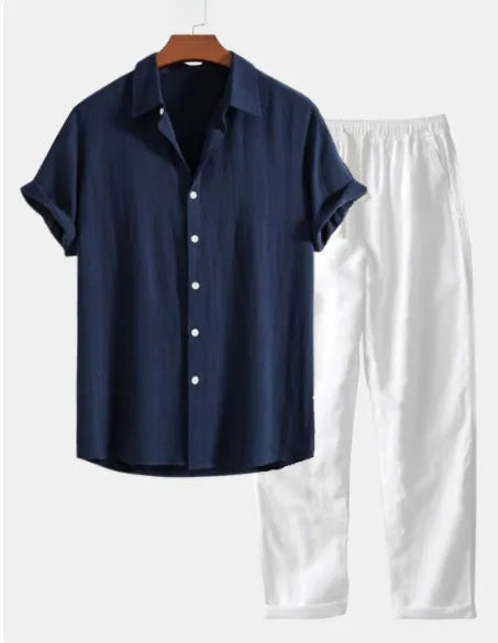 Casual cotton linen short sleeve summer suit in multiple colours with matching shorts and accessories
