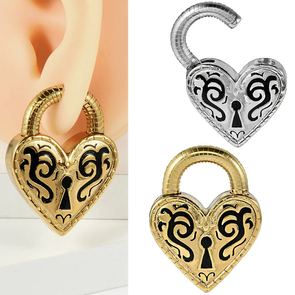 Heart-shaped stainless steel earrings with electroplated gold or steel colour finish