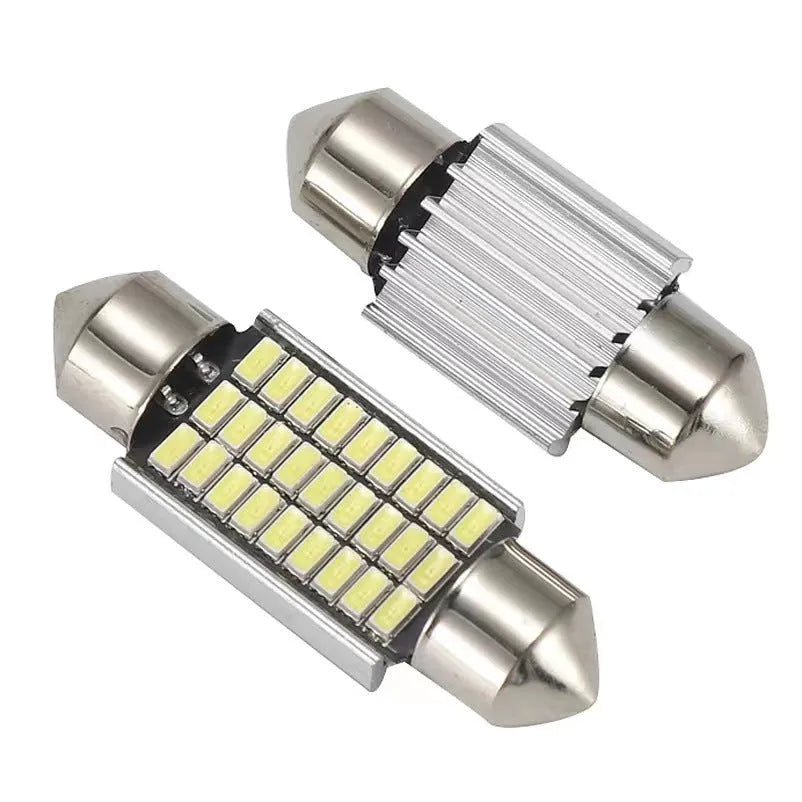 White aluminium double-tip car interior roof light for reading and licence plate.