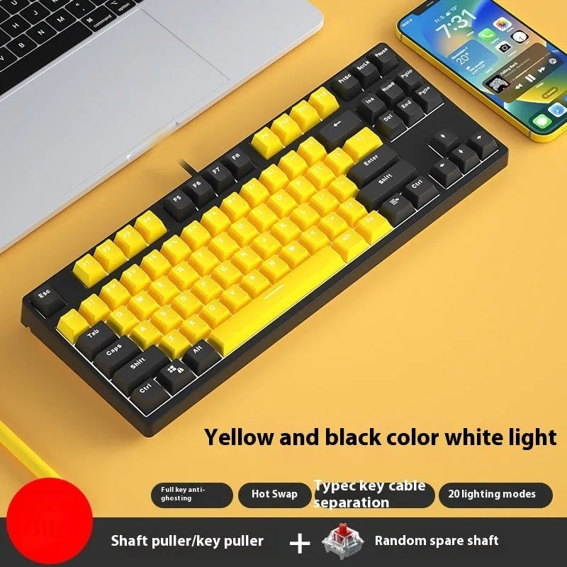 87-key wired mechanical keyboard with hot-swappable switches showing two-tone colour options