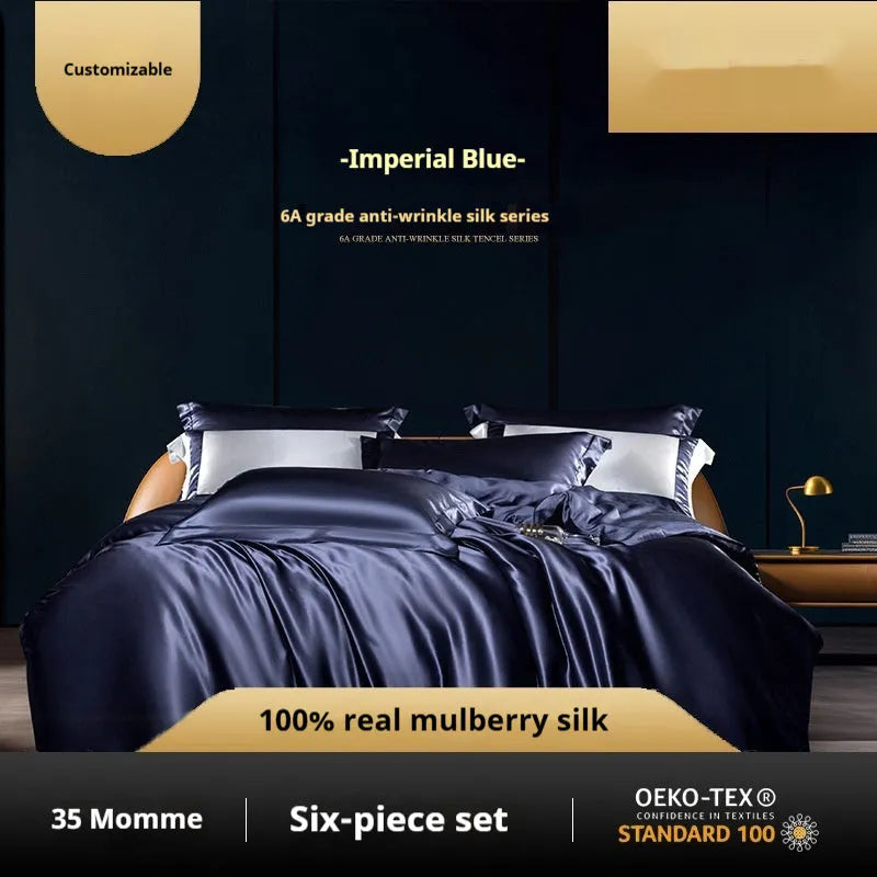 Silk four-piece quilt cover set in solid colour light luxury style with multiple size options