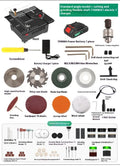 Compact lithium-ion battery desktop saw with metal construction on workbench