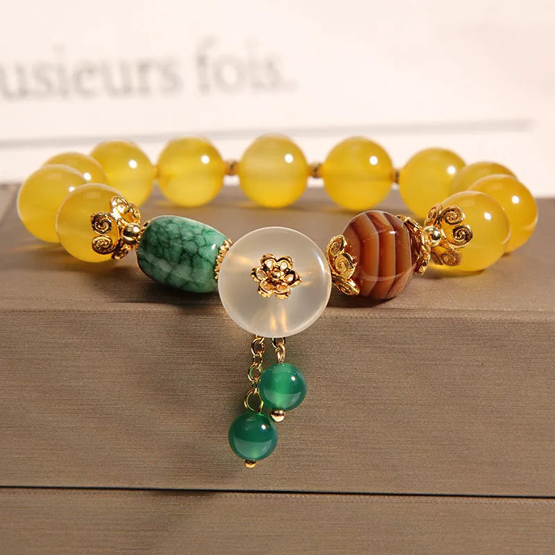 Women's yellow agate crystal bracelet on gold silk thread with Japanese styling