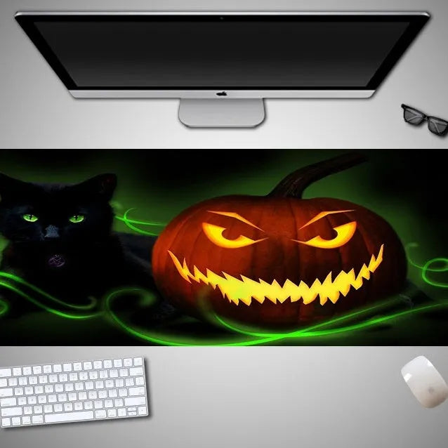 Large Halloween-themed gaming mouse pad with non-slip rubber cloth surface measuring 800mm long