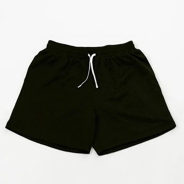 Men's black mesh quick-drying shorts for running and fitness with chemical fibre fabric