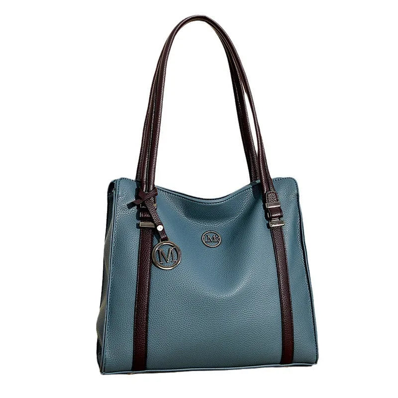 Genuine leather women's large crossbody bag in horizontal square design with double shoulder straps